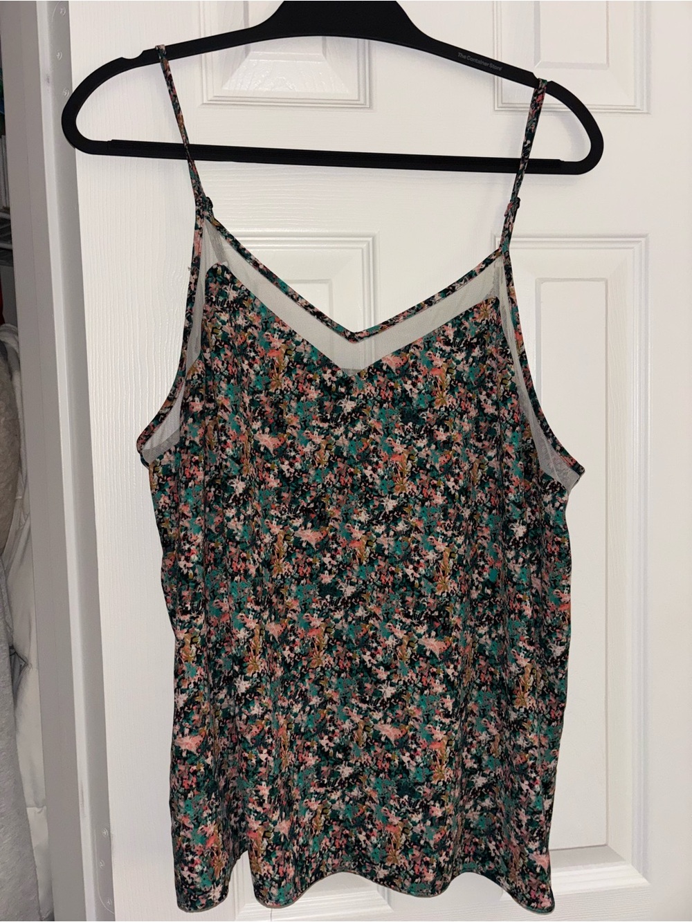 Nine West Floral Print Mesh Trim V Neck Camisole Dressy Tank Top XXL
